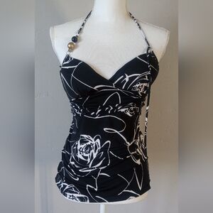Women’s Black & White Halter Tankini Top